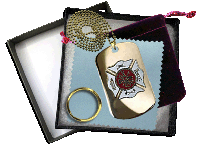 Gold Dog Tag with White Fire Insignia