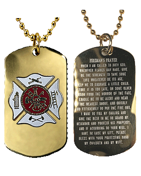 Gold Firefighter Dog Tag with Copper Emblem
