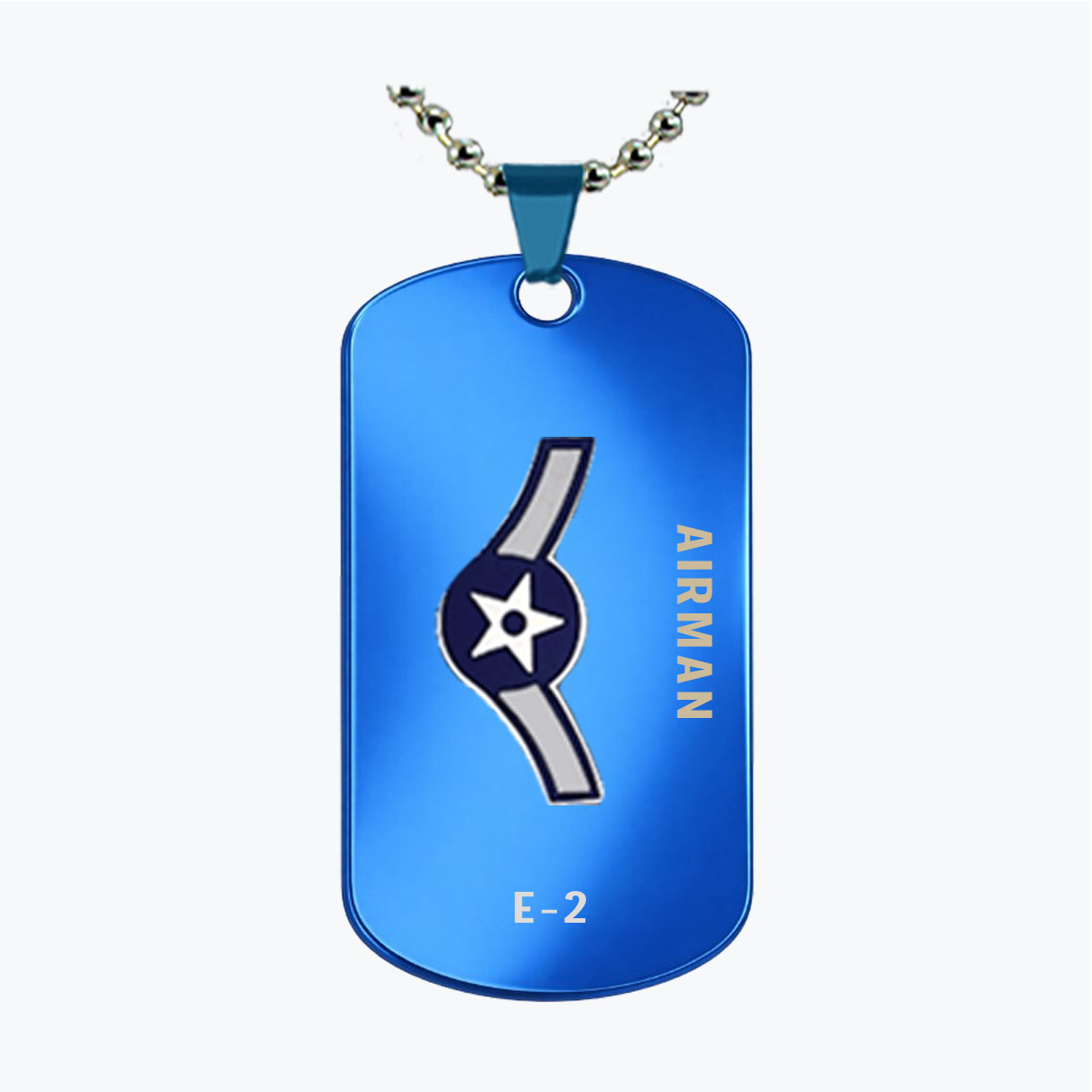 Air Force Airman E2 Blue Stinless Dog Tag