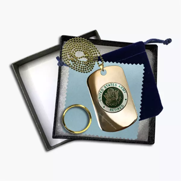 24K Gold-Plated Army Retired Dog Tag Gift Set
