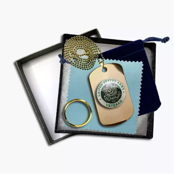 24K Gold-Plated Army Veteran Dog Tag Gift Set