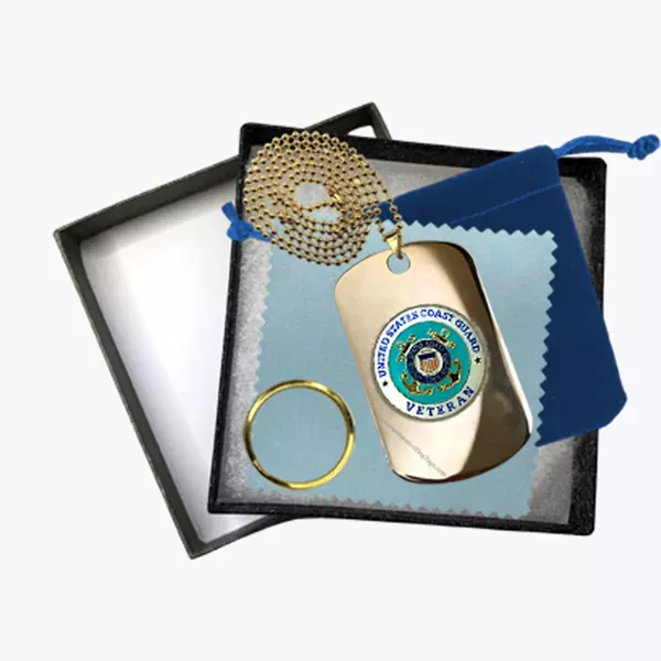 24K Gold-Plated Coast Guard Veteran Dog Tag Gift Set