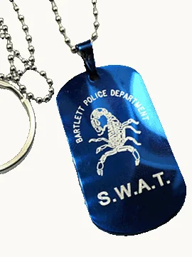 Blue stainless steel custom SWAT dog tag