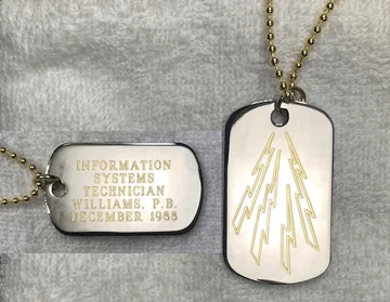 Nickel-plated brass-core dog tags with front and back engraving