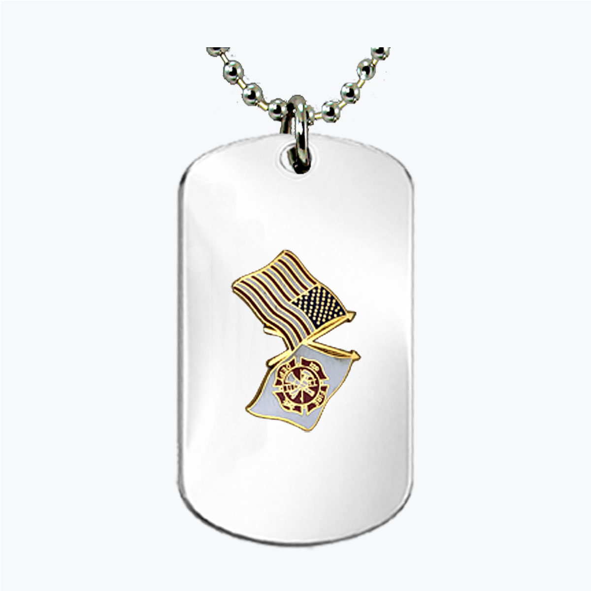 Fire Department Flag and US Flag Dog Tag