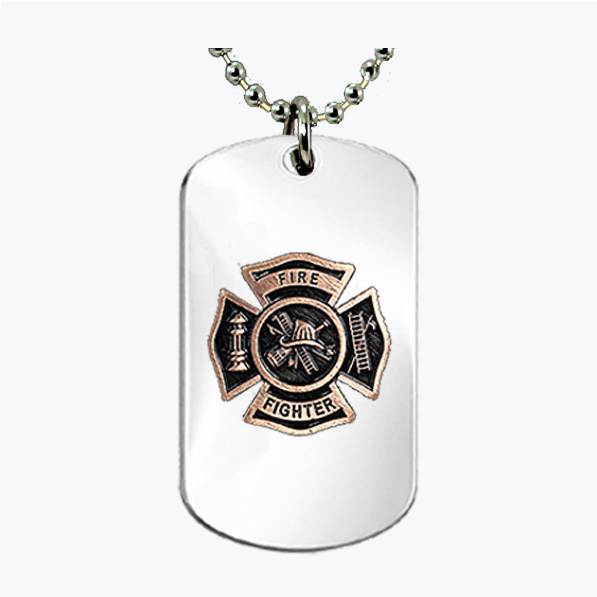Firefighter Copper Insignia Stainless Dog Tag