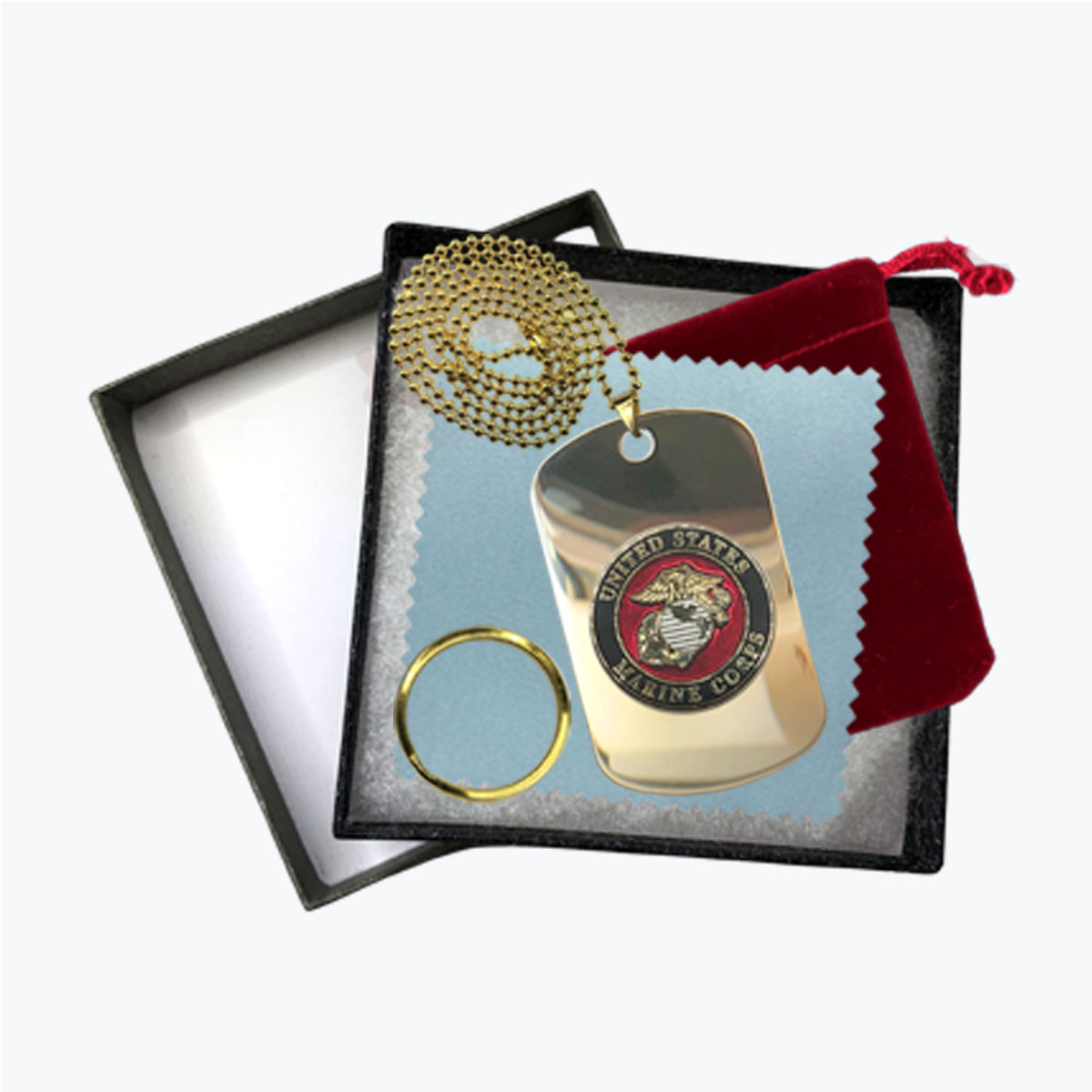 24K Gold-Plated Marine Insignia Dog Tag Gift Set