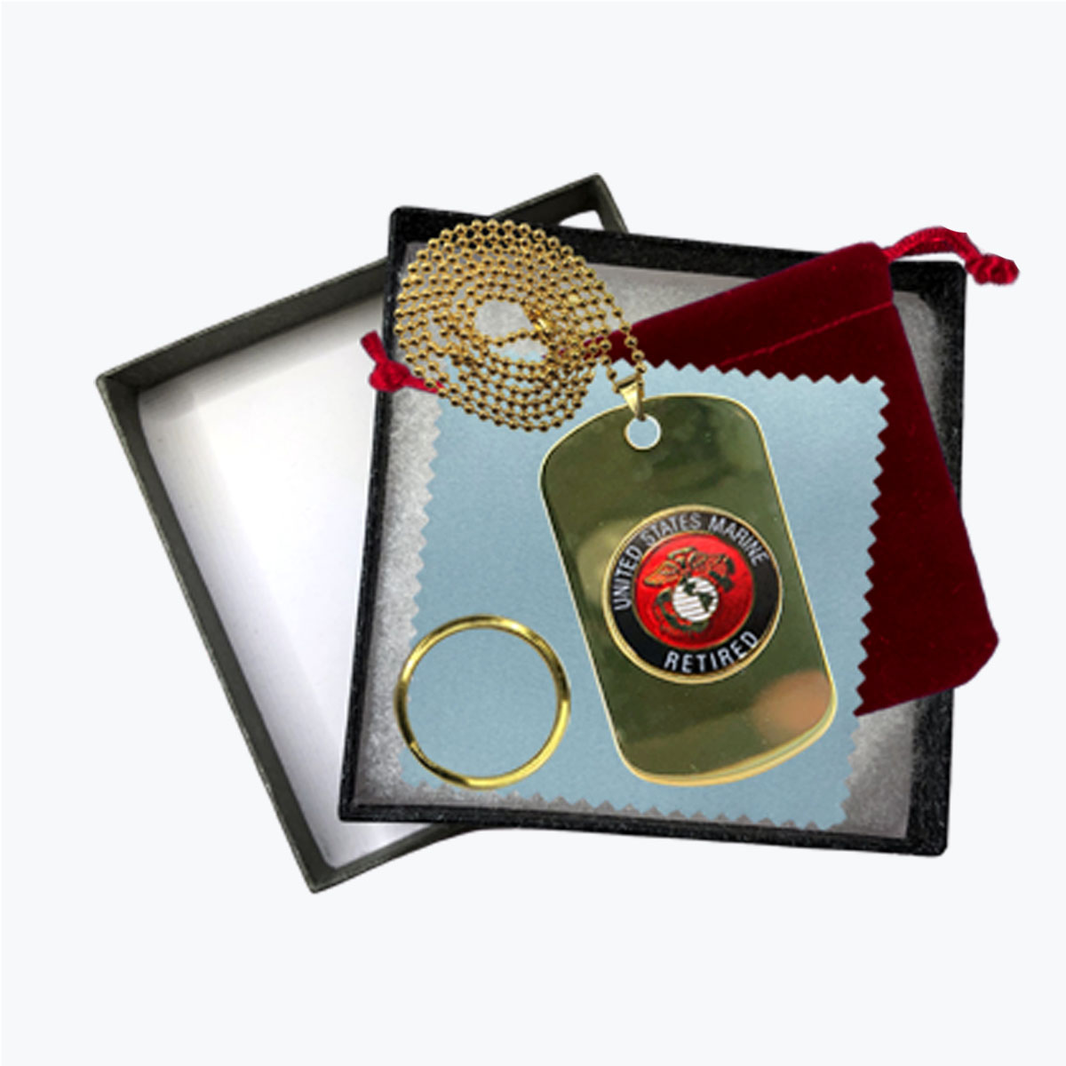 24K Gold-Plated Marine Retired Dog Tag Gift Set