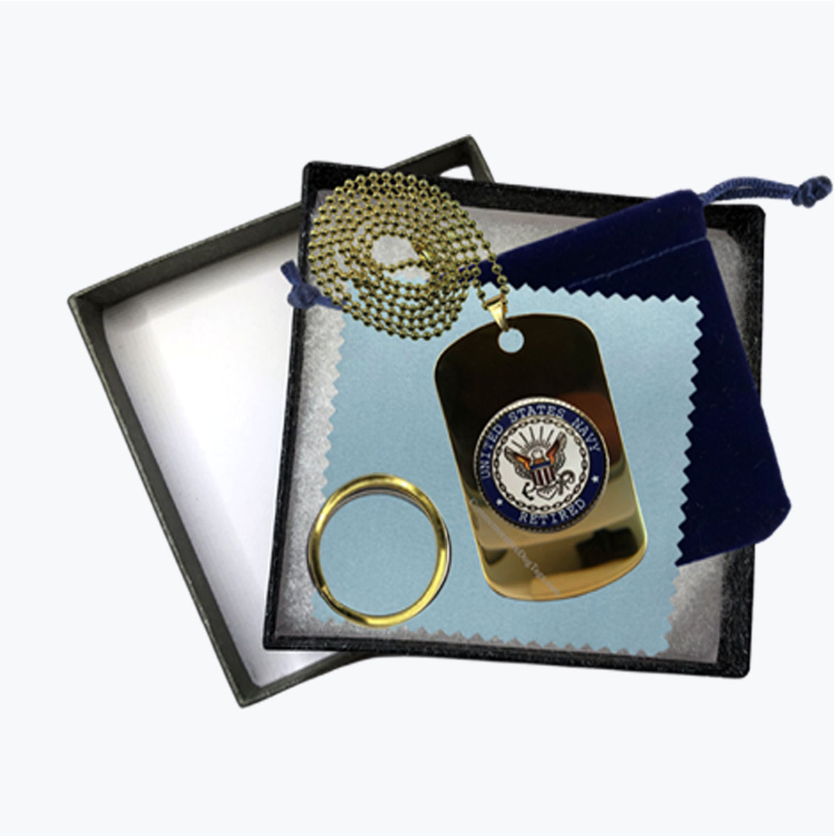 24K Gold Plated Navy Retired Dog Tag Gift Set