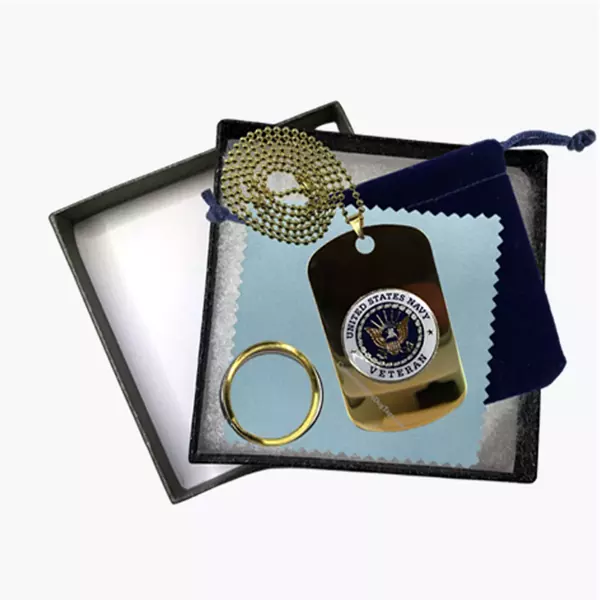 24K Gold Plated Navy Veteran Dog Tag Gift Set