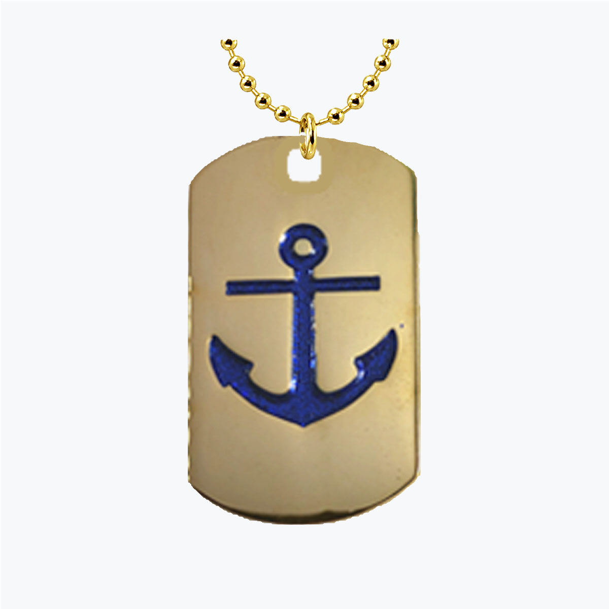 Mini Navy Gold Blue Anchor Dog Tag